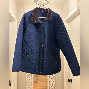 LANDS END Barn Jacket Womens Large Primaloft Quilted Puffer Corduroy Collar Coat